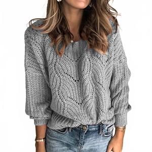 NEW LILY CLOTHING crew neck hollowed-out sweater in heather gray